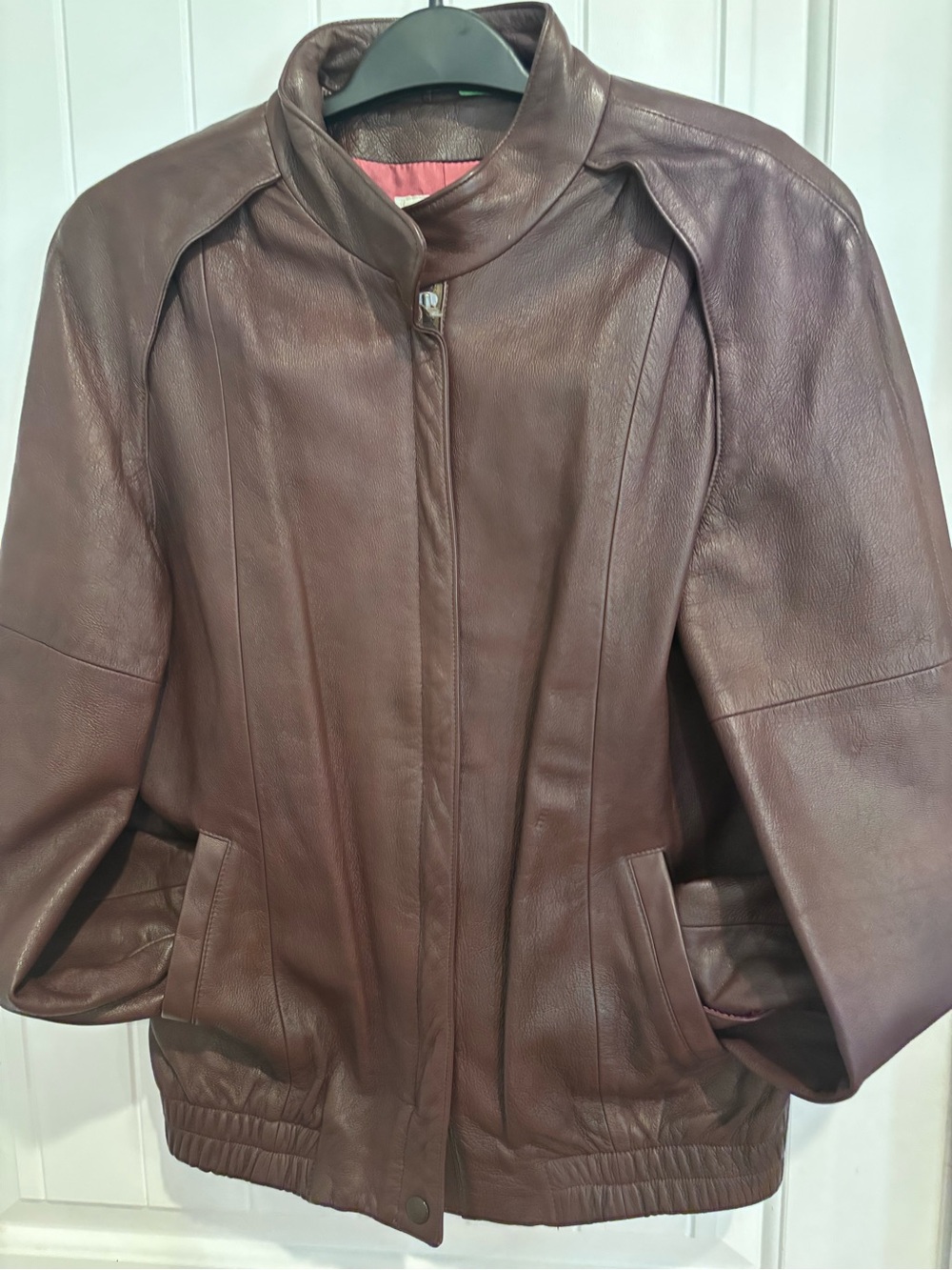 Women's Brown Leather Jacket with Stand Collar